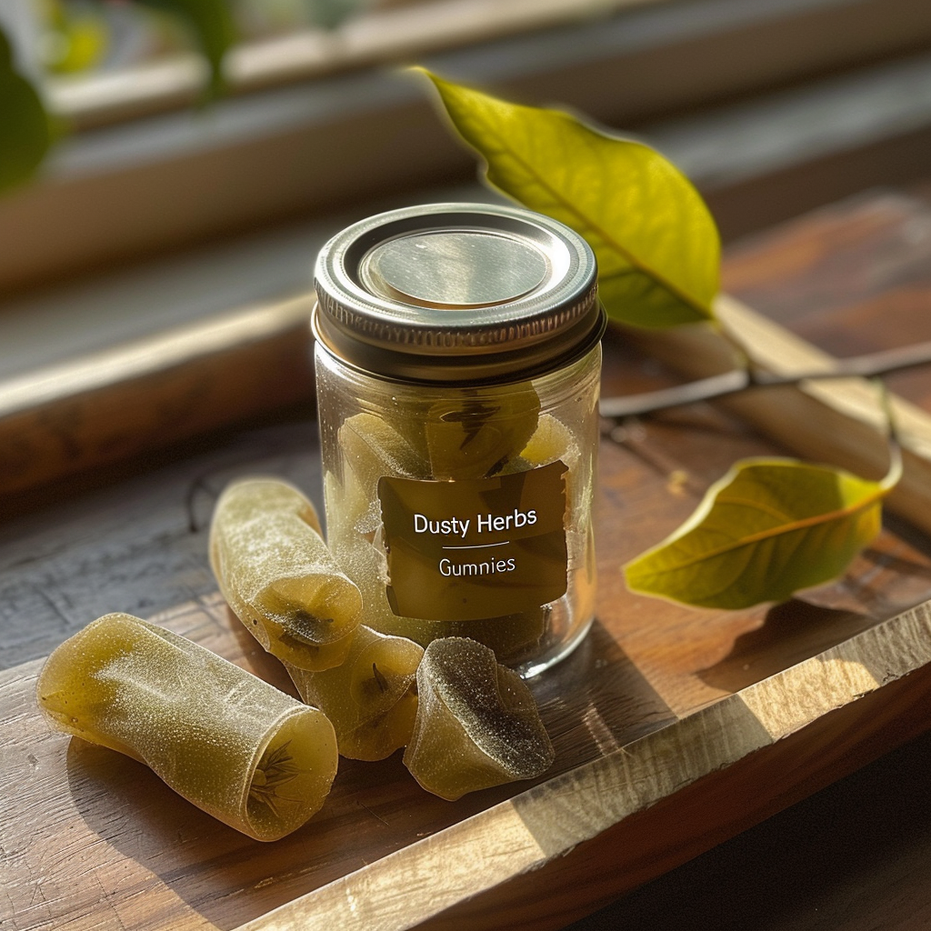 Dusty Herbs herbal infused guava candy rolls with dusted herbs, offering a fruit-based, mood-enhancing relaxation edible.